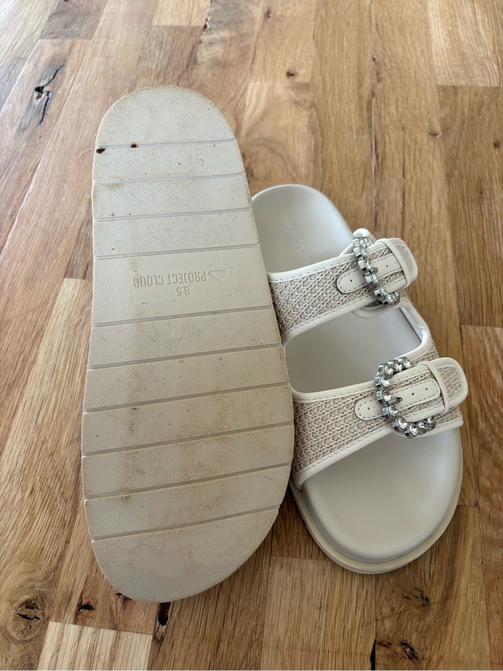 Project cloud Beige Crystal-Buckle Slide Sandals - - Picture 5 of 5